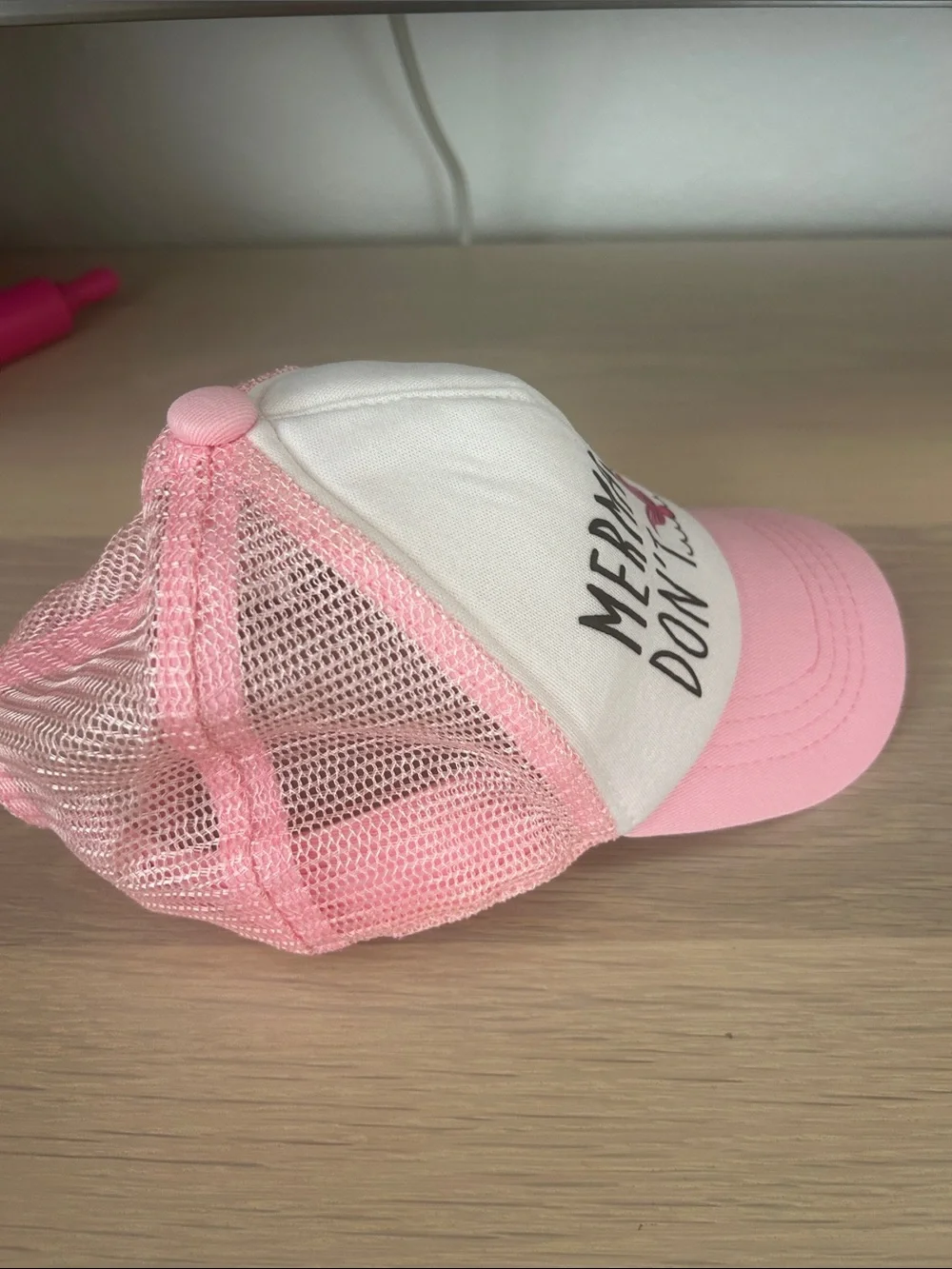 White & Pink 'Mermaid Hair Don't Care' Trucker Hat - 6-28 months